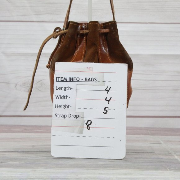 *Womens Brown Leather Made in Italy Drawstring Shoulder Bucket Bag - Picture 7 of 7